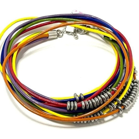 Handmade Leather Multi Strand Bracelet with Metal Beads​​ - Picture 3 of 3